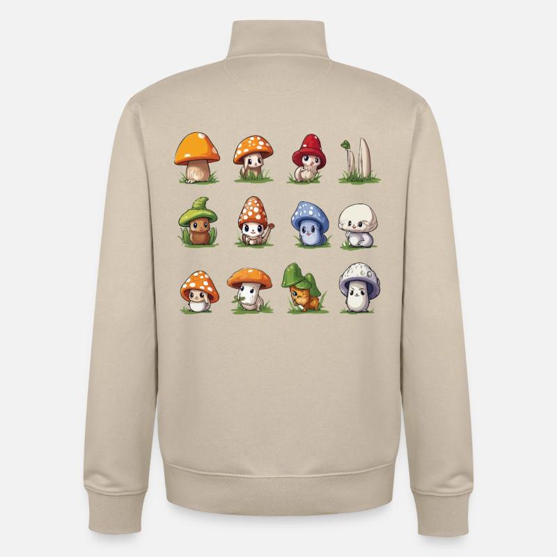 Amis Champignons mignons – Personnages Champignons - Sweat zippé unisexe en coton bio Stanley/Stella - beige crème