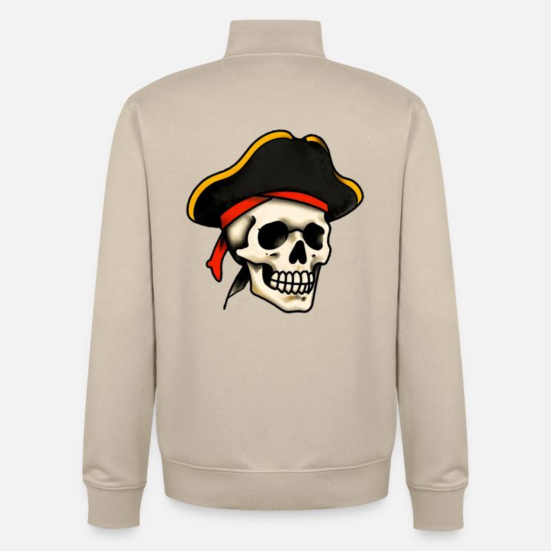Crâne de pirate tatoué classique - Sweat zippé unisexe en coton bio Stanley/Stella - beige crème