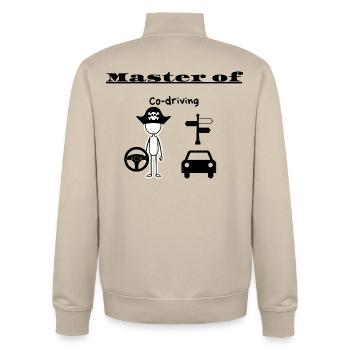 Master of Co-driving - Unisex Organic Zip Sweatshirt by Stanley/Stella - desert dust - Back - AI Model Male 185 dark (185cm)