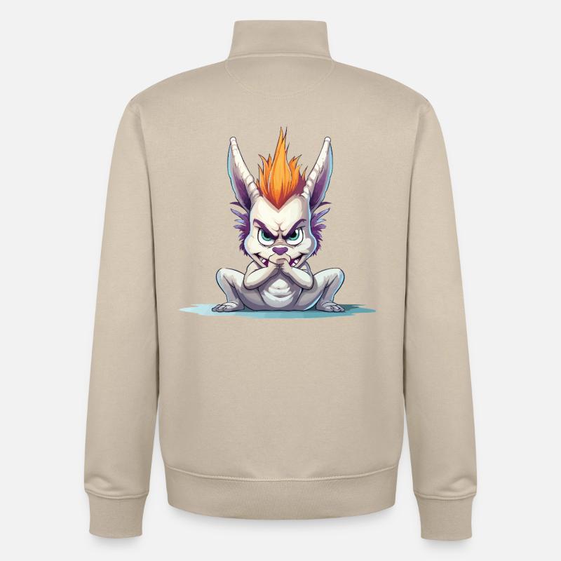 Lapin Mohawk en colère - Sweat zippé unisexe en coton bio Stanley/Stella - beige crème