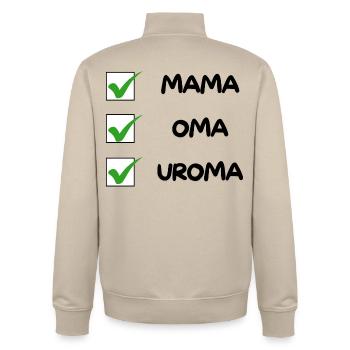 GREAT-GRANDMOTHER Checklist - Unisex Organic Zip Sweatshirt by Stanley/Stella - desert dust - Back - AI Model Male 185 dark (185cm)