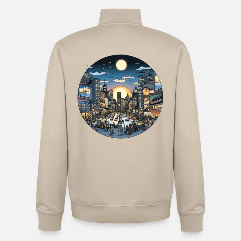 Stadtlicht Abendverkehr - Unisex Organic Zip Sweatshirt von Stanley/Stella - Cremebeige