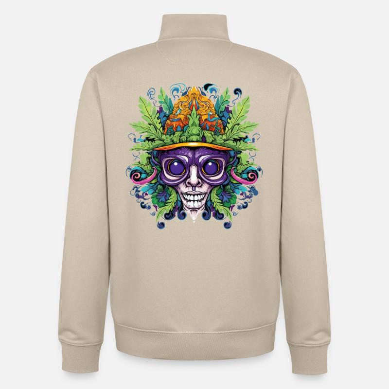 Crâne psychédélique avec couronne de feuilles - Sweat zippé unisexe en coton bio Stanley/Stella - beige crème