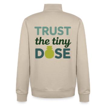 Certified Clinical Micro-Pharmacology Apparel  - Unisex Organic Zip Sweatshirt by Stanley/Stella - desert dust - Back - AI Model Male 185 dark (185cm)