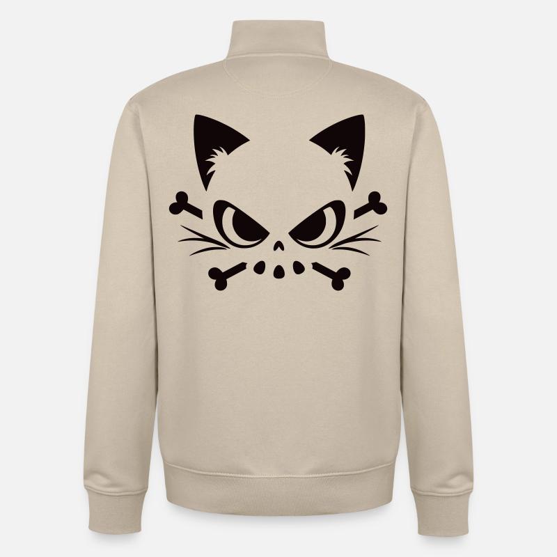 Crâne de chat | Motif minimaliste de Skull & Bones - Sweat zippé unisexe en coton bio Stanley/Stella - beige crème