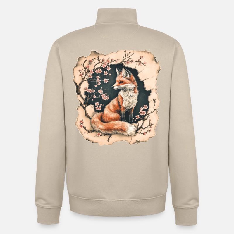Fox with cherry blossoms - Unisex Organic Zip Sweatshirt by Stanley/Stella - desert dust