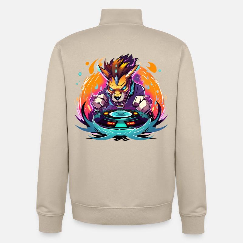 Wolf DJ Neon Fire - Sweat zippé unisexe en coton bio Stanley/Stella - beige crème