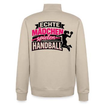 Handball Girl Birthday Gift Idea - Unisex Organic Zip Sweatshirt by Stanley/Stella - desert dust - Back - AI Model Male 185 dark (185cm)
