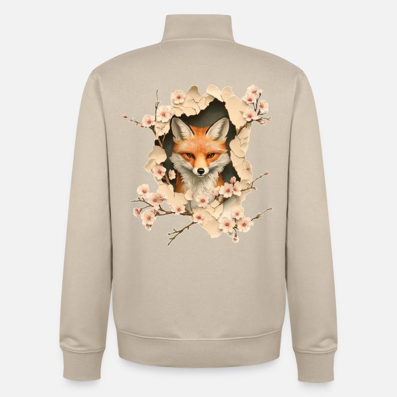 Fuchs mit Kirschblüten - Unisex Organic Zip Sweatshirt von Stanley/Stella - Cremebeige