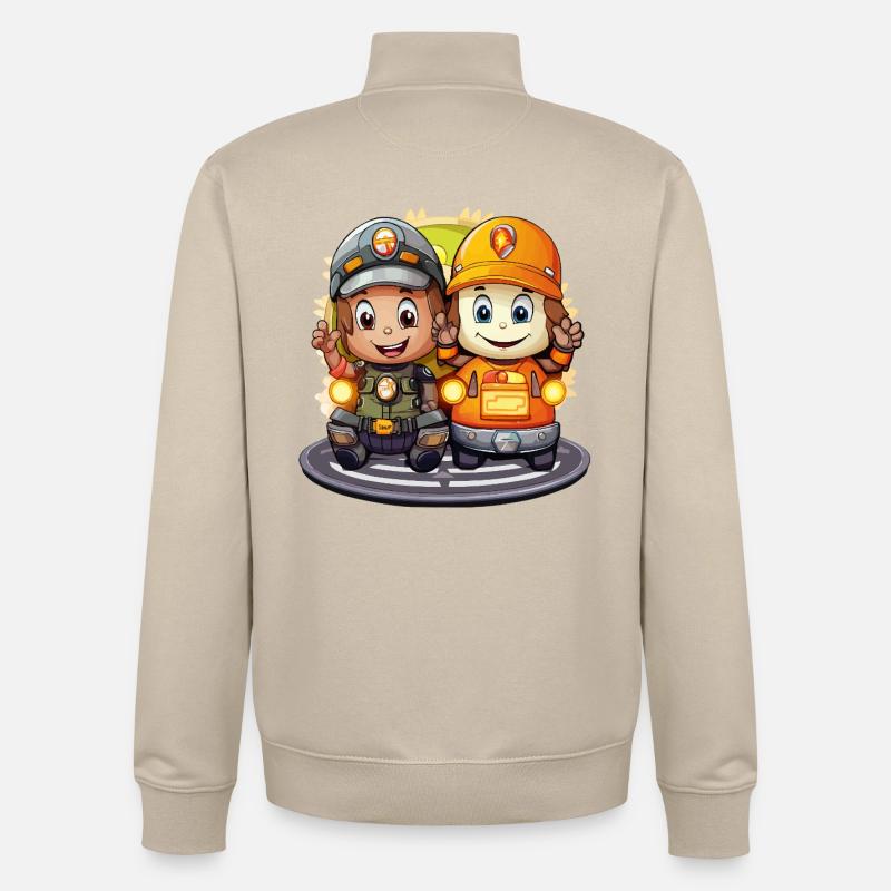 Deux héros de la mine - Sweat zippé unisexe en coton bio Stanley/Stella - beige crème