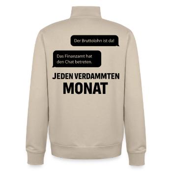 Tax office enters the chat - Unisex Organic Zip Sweatshirt by Stanley/Stella - desert dust - Back - AI Model Male 185 dark (185cm)