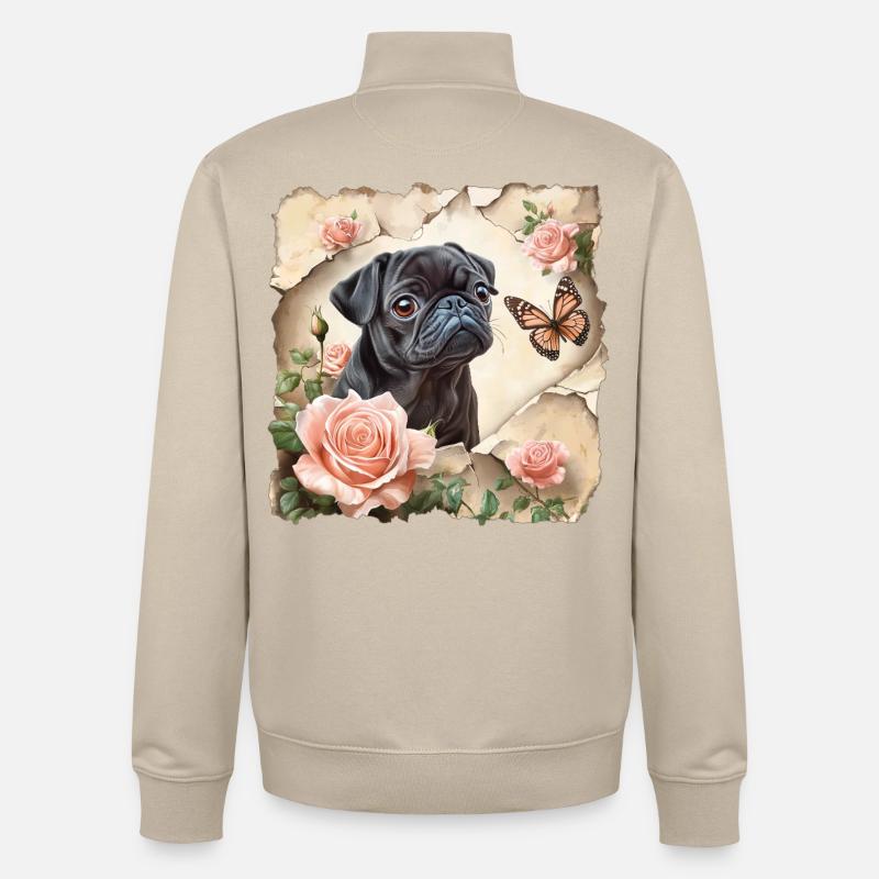 Schwarzer Mops mit Schmetterling - Unisex Organic Zip Sweatshirt von Stanley/Stella - Cremebeige