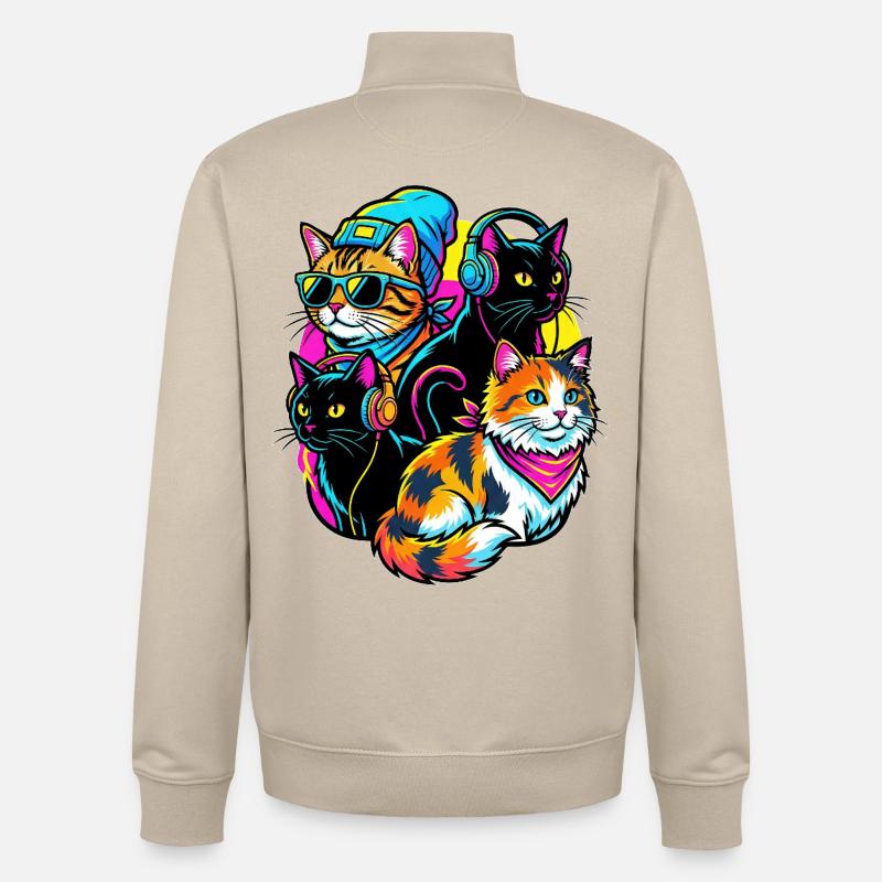 Quatuor de DJs Neon Cats - Sweat zippé unisexe en coton bio Stanley/Stella - beige crème