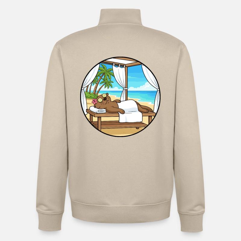 Spa de plage Loutre Art relaxant - Sweat zippé unisexe en coton bio Stanley/Stella - beige crème