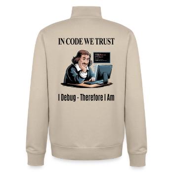 Descartes an der Tastatur – für weißen Hintergrund - Unisex Organic Zip Sweatshirt von Stanley/Stella - Cremebeige - Hinten - AI Model Male 185 dark (185cm)