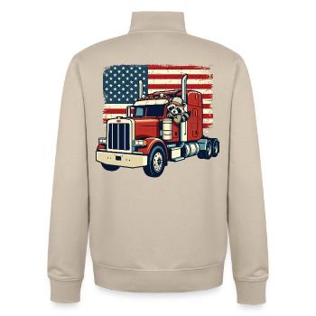 Trucker Camionneur Camion Américain Raton laveur - Sweat zippé unisexe en coton bio Stanley/Stella - beige crème - Dos - AI Model Male 185 dark (185cm)