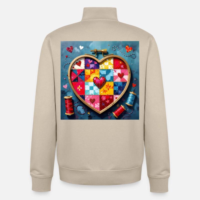 Art patchwork en cœur - Sweat zippé unisexe en coton bio Stanley/Stella - beige crème