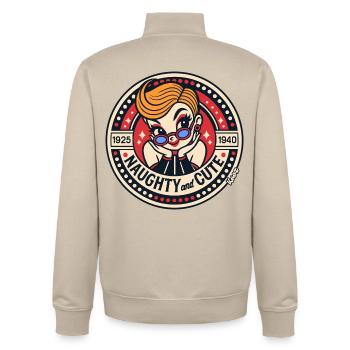 Naughty and Cute Vintage Pinup - Unisex Organic Zip Sweatshirt by Stanley/Stella - desert dust - Back - AI Model Male 185 dark (185cm)