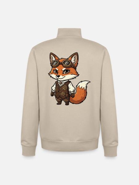 Fox Steampunk Weste Gears Süßer Flieger - Unisex Organic Zip Sweatshirt von Stanley/Stella - Cremebeige