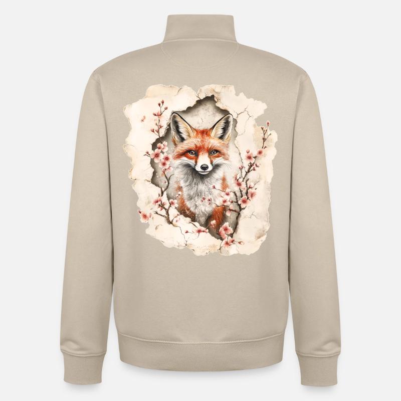 Renard aux cerisiers en fleurs - Sweat zippé unisexe en coton bio Stanley/Stella - beige crème