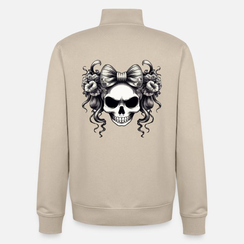 Schädel mit Schleife und Rosen - Unisex Organic Zip Sweatshirt von Stanley/Stella - Cremebeige