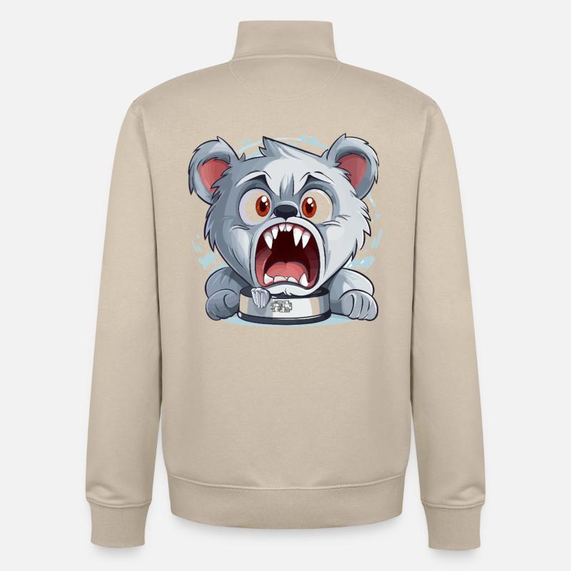 Ours de dessin animé en colère - Sweat zippé unisexe en coton bio Stanley/Stella - beige crème