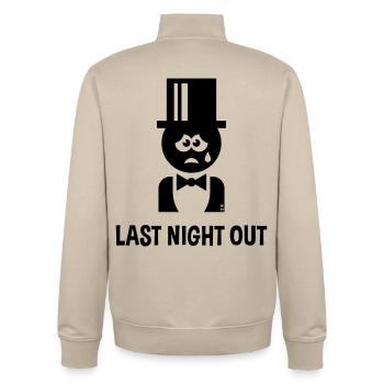 Bräutigam – Last Night Out (JGA / Polterabend / B) - Unisex Organic Zip Sweatshirt by Stanley/Stella - desert dust - Back - AI Model Male 185 dark (185cm)