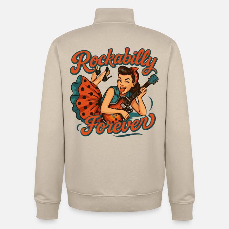 Rockabilly Forever: Rockabella mit E-Gitarre - Unisex Organic Zip Sweatshirt von Stanley/Stella - Cremebeige