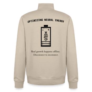 Neural Energy Backprint – Minimalist Aesthetic - Unisex Organic Zip Sweatshirt by Stanley/Stella - desert dust - Back - AI Model Male 185 dark (185cm)
