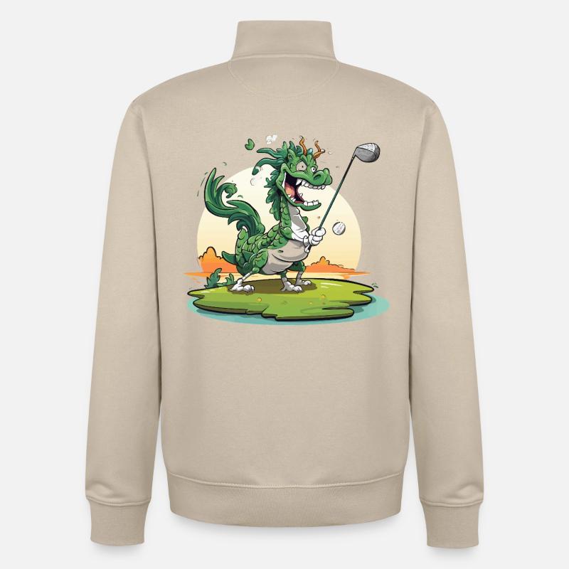 Golfender Drache am Tee - Unisex Organic Zip Sweatshirt von Stanley/Stella - Cremebeige