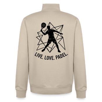 Life Love Padel Sport Lifestyle Fashion - Unisex Organic Zip Sweatshirt by Stanley/Stella - desert dust - Back - AI Model Male 185 dark (185cm)