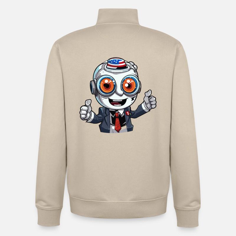 Robot mascot with flag hat - Unisex Organic Zip Sweatshirt by Stanley/Stella - desert dust