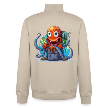 Reise-Oktopus mit Weltkugel - Unisex Organic Zip Sweatshirt von Stanley/Stella - Cremebeige - Hinten - AI Model Male 185 dark (185cm)