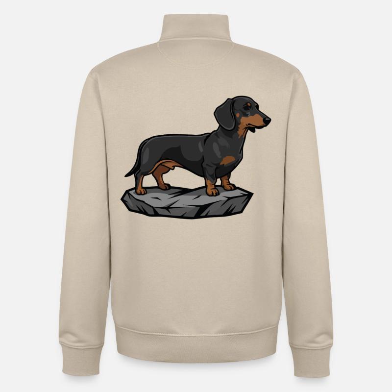 Chien Teckel sur Rocher Portrait - Sweat zippé unisexe en coton bio Stanley/Stella - beige crème