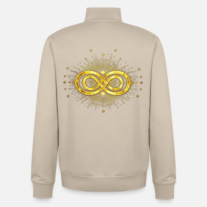 Symbole Infini doré et éclats stellaires - Sweat zippé unisexe en coton bio Stanley/Stella - beige crème
