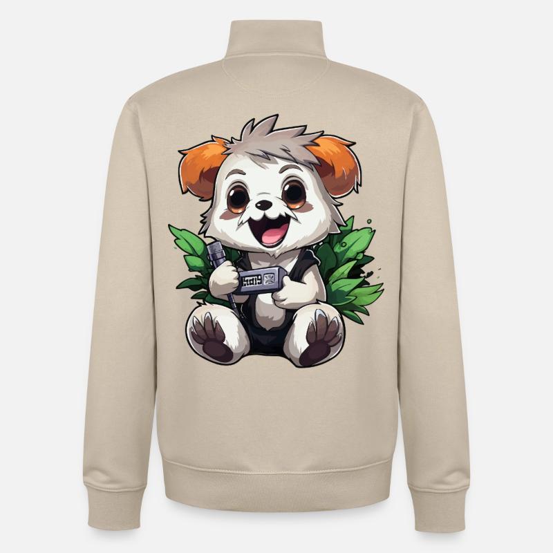 Panda Gamer with Controller - Unisex Organic Zip Sweatshirt by Stanley/Stella - desert dust