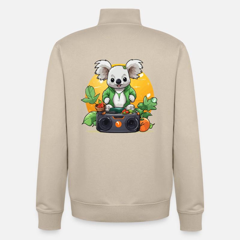 Koala DJ chez Gartenbeats - Sweat zippé unisexe en coton bio Stanley/Stella - beige crème