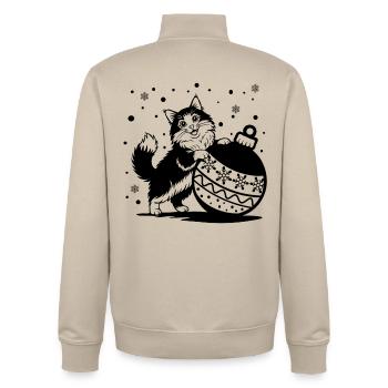 Cute fluffy cat with a Big Christmas Bauble – St. - Unisex Organic Zip Sweatshirt by Stanley/Stella - desert dust - Back - AI Model Male 185 dark (185cm)