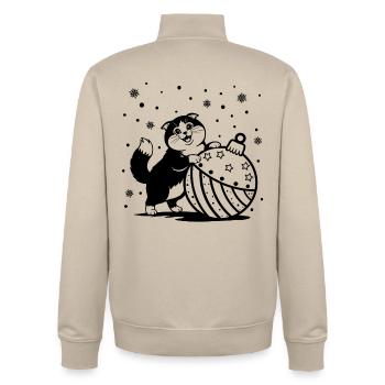 Cute Fluffy Cat with a Big Christmas Bauble - Unisex Organic Zip Sweatshirt by Stanley/Stella - desert dust - Back - AI Model Male 185 dark (185cm)