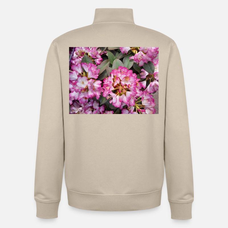 Rhododendron Rose Éclatant - Sweat zippé unisexe en coton bio Stanley/Stella - beige crème