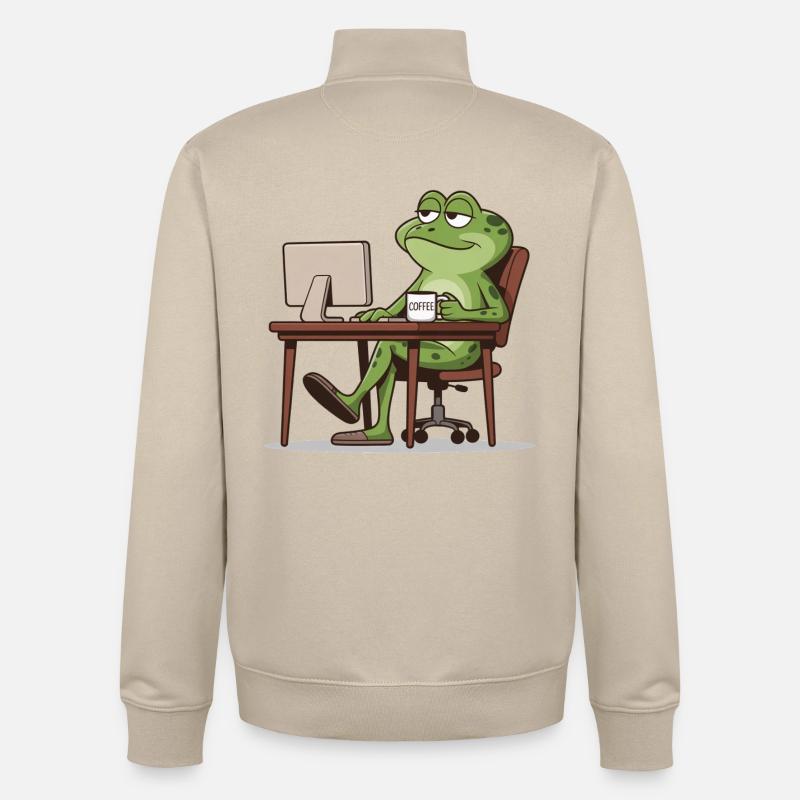 Bureau des grenouilles avec café - Sweat zippé unisexe en coton bio Stanley/Stella - beige crème