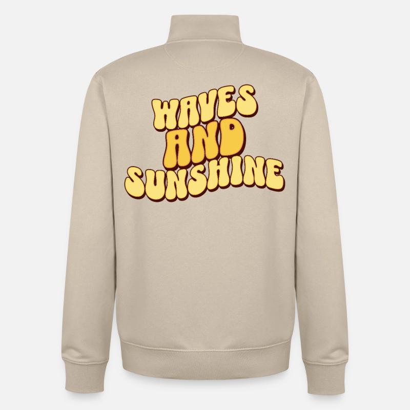 Vagues et Soleil - Sweat zippé unisexe en coton bio Stanley/Stella - beige crème