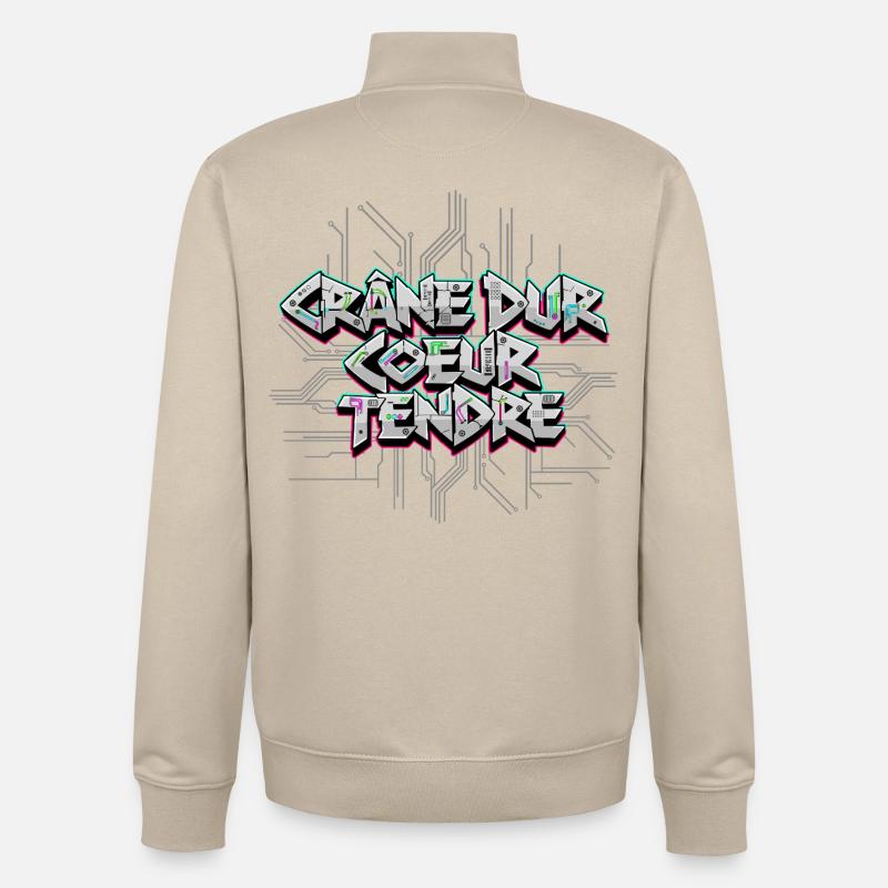 Cyber Electro - Crâne dur Cœur tendre - Sweat zippé unisexe en coton bio Stanley/Stella - beige crème