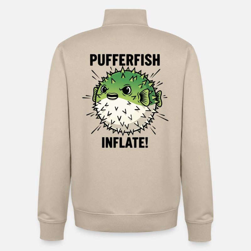 Poisson Globe Danger Inflate Pufferfish Noir - Sweat zippé unisexe en coton bio Stanley/Stella - beige crème