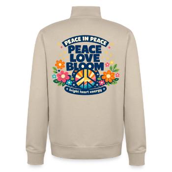 Peace Love Bloom Flowers Peace Boho Statement - Unisex Organic Zip Sweatshirt by Stanley/Stella - desert dust - Back - AI Model Male 185 dark (185cm)