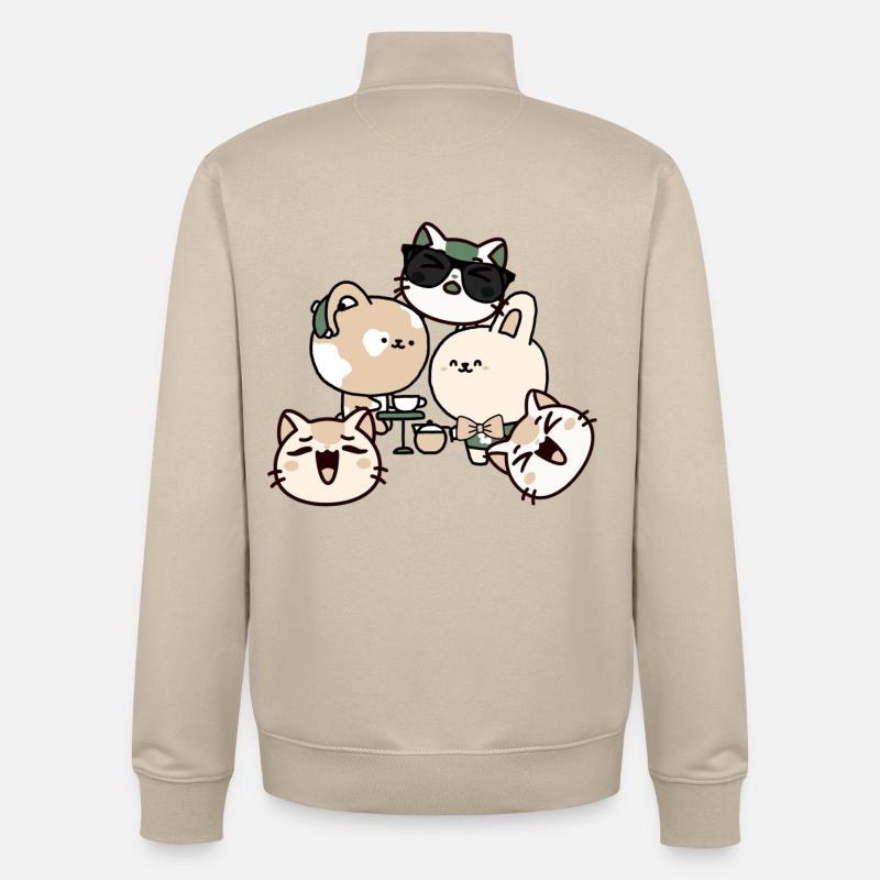 Kawaii Kaffeepause: Katze mit Hörgerät - Unisex Organic Zip Sweatshirt von Stanley/Stella - Cremebeige