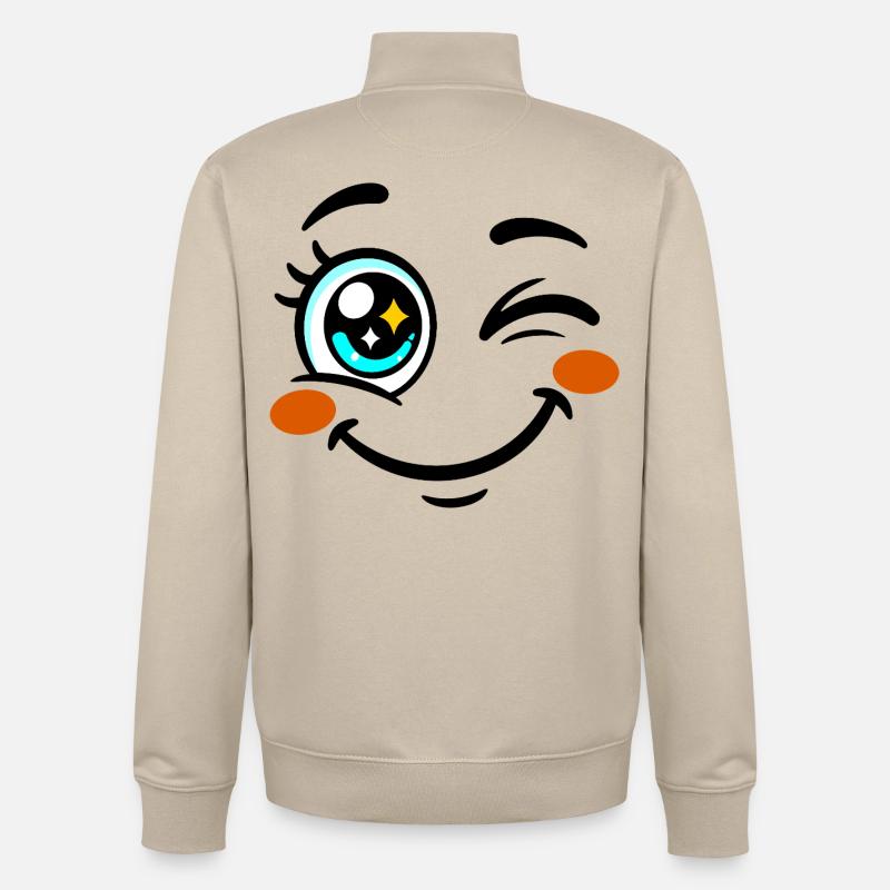 Yeux Souriants Kawaii Joyeuse - Sweat zippé unisexe en coton bio Stanley/Stella - beige crème