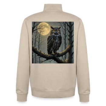 Moonlit Night Owl in Cloud Forest - Unisex Organic Zip Sweatshirt by Stanley/Stella - desert dust - Back - AI Model Male 185 dark (185cm)
