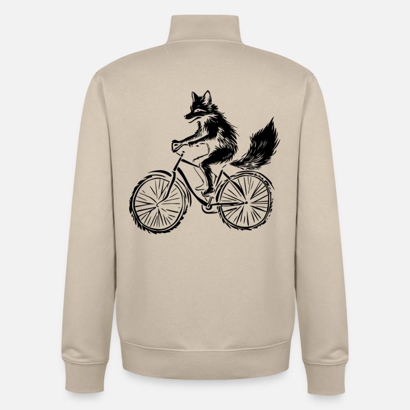 Funny Bicycle Fox - Unisex Organic Zip Sweatshirt by Stanley/Stella - desert dust