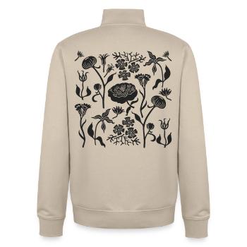 Peonies Forever L Botanical Peonies L Black - Unisex Organic Zip Sweatshirt by Stanley/Stella - desert dust - Back - AI Model Male 185 dark (185cm)